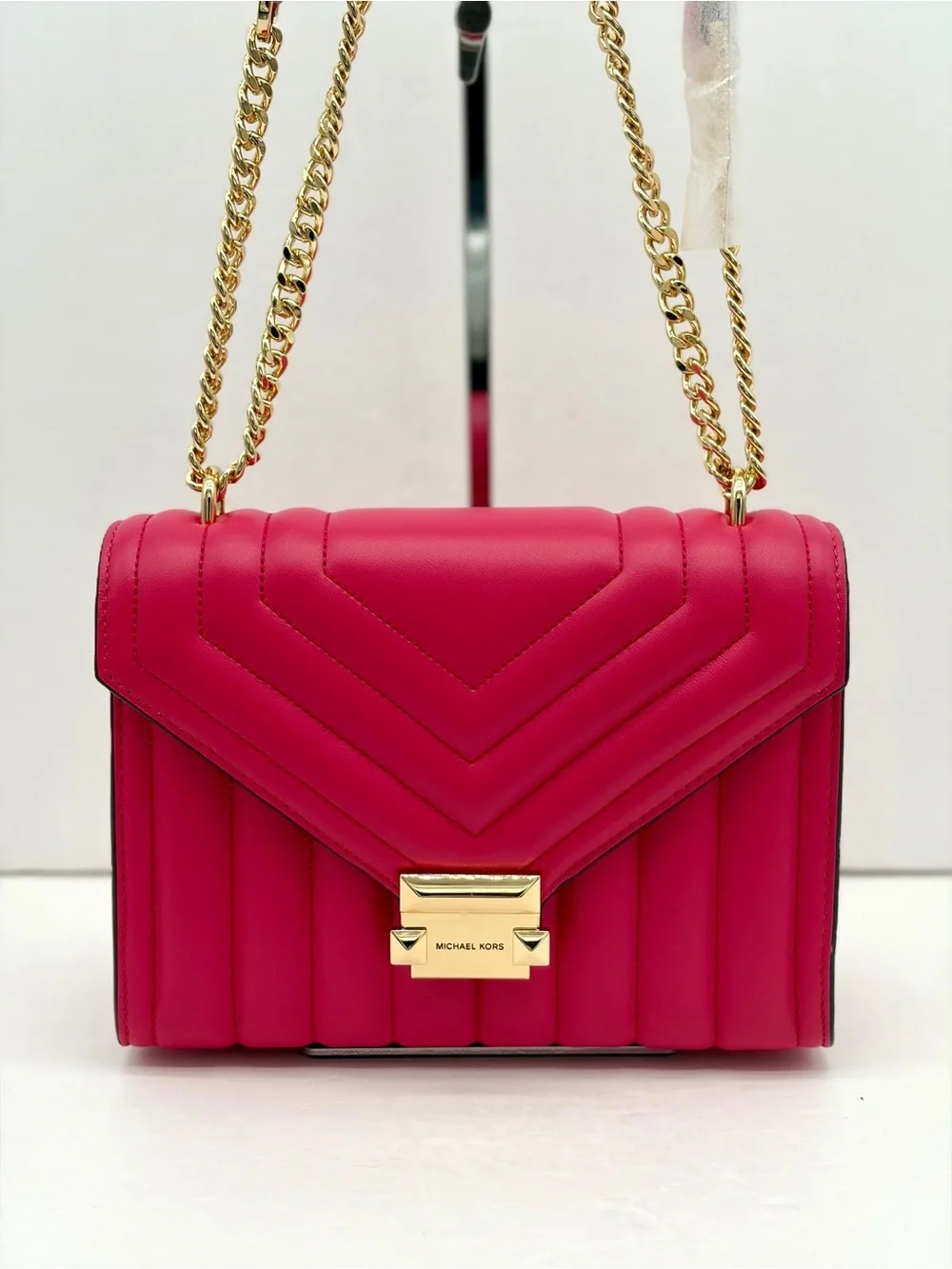 Michael Kors Hot Pink Quilted Chain Shoulder Bag Crossbody Electric Pink